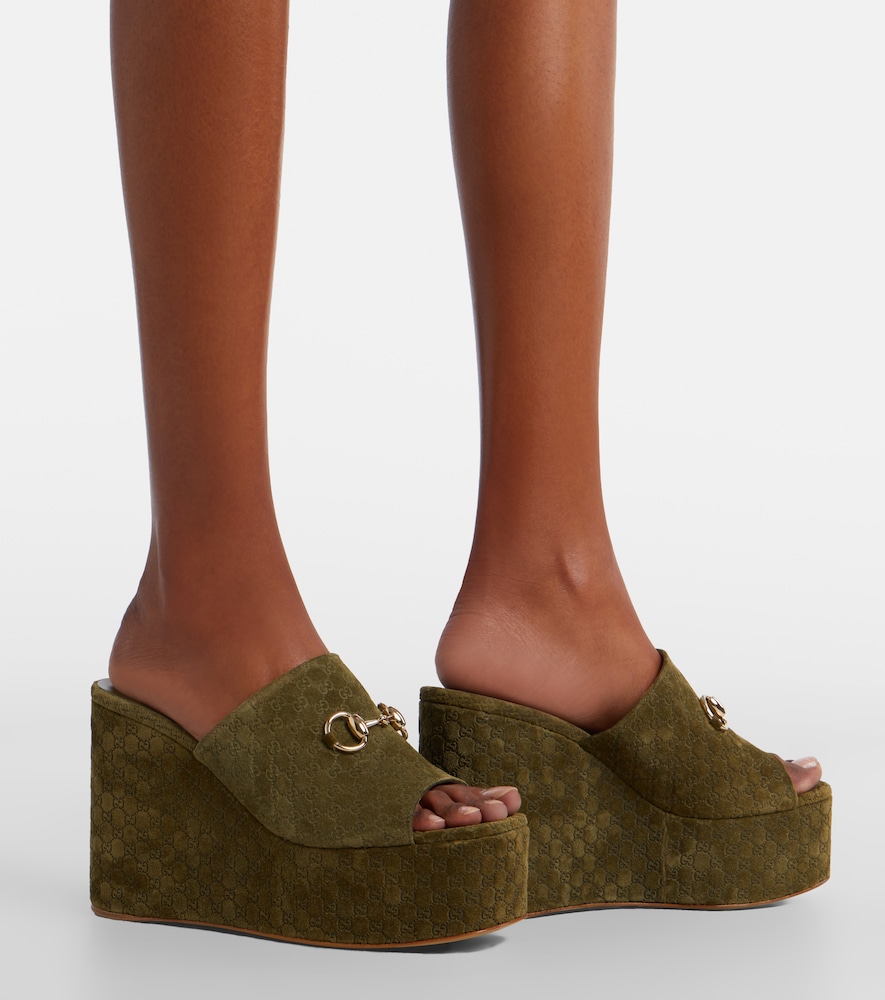 Gucci Horsebit GG suede wedge mules