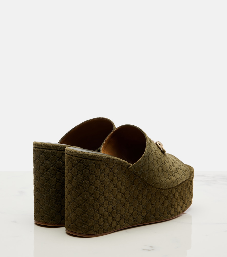  Gucci Gucci Horsebit Gg Suede Wedge Mules 