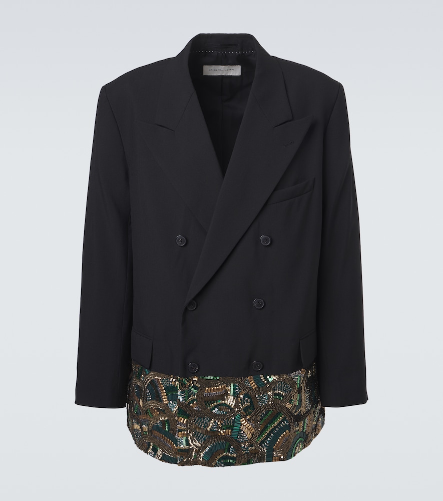 Dries Van Noten Men's Black Embellished Double-Breasted Wool Blazer UK Size 36 - Mytheresa