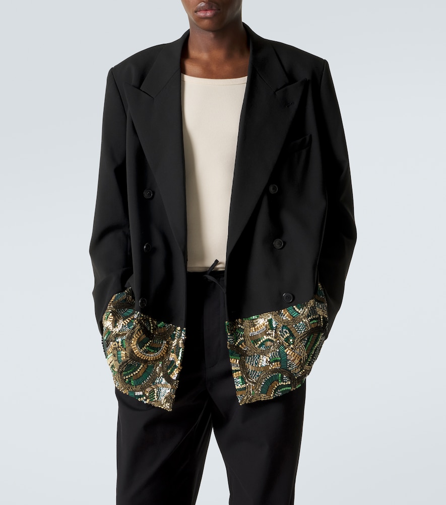  Dries Van Noten Dries Van Noten Embellished Double-breasted Wool Blazer 