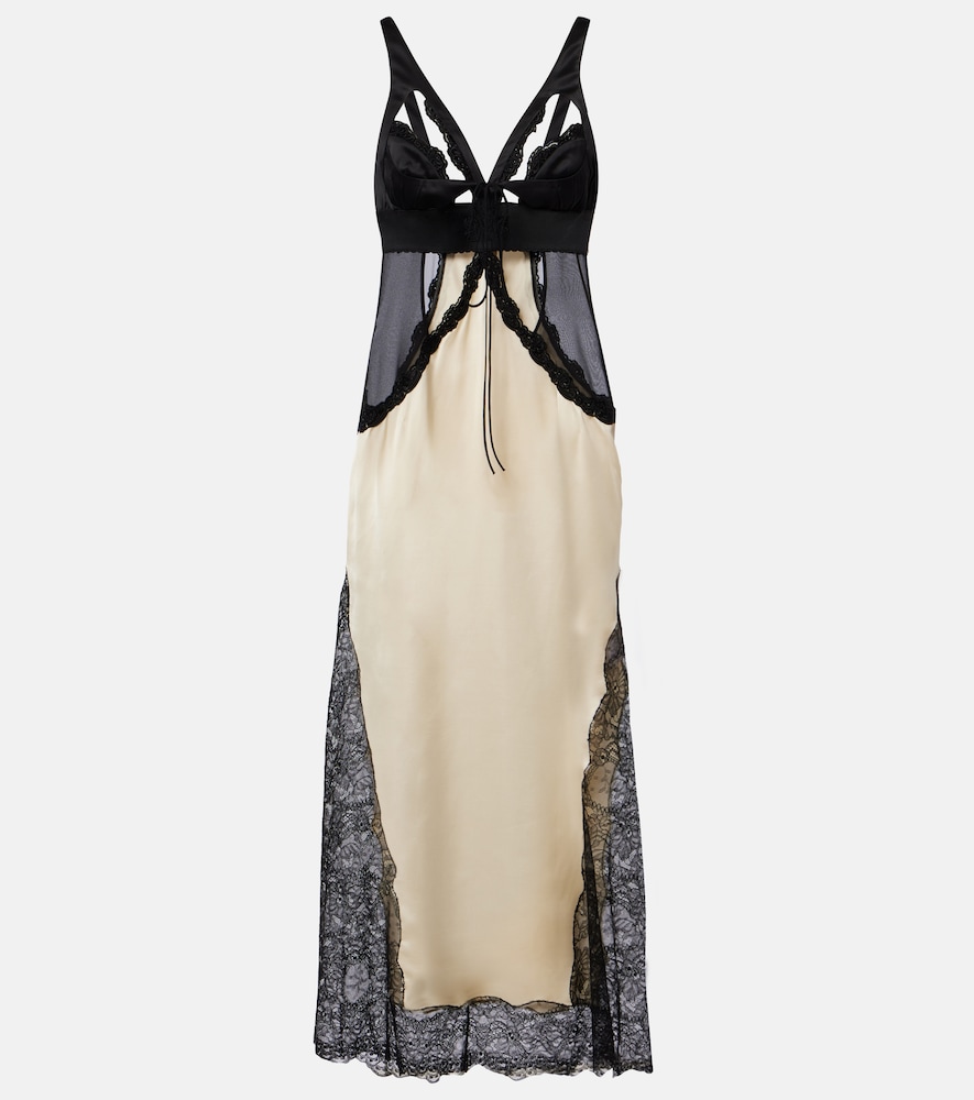 Abito midi in satin con pizzo