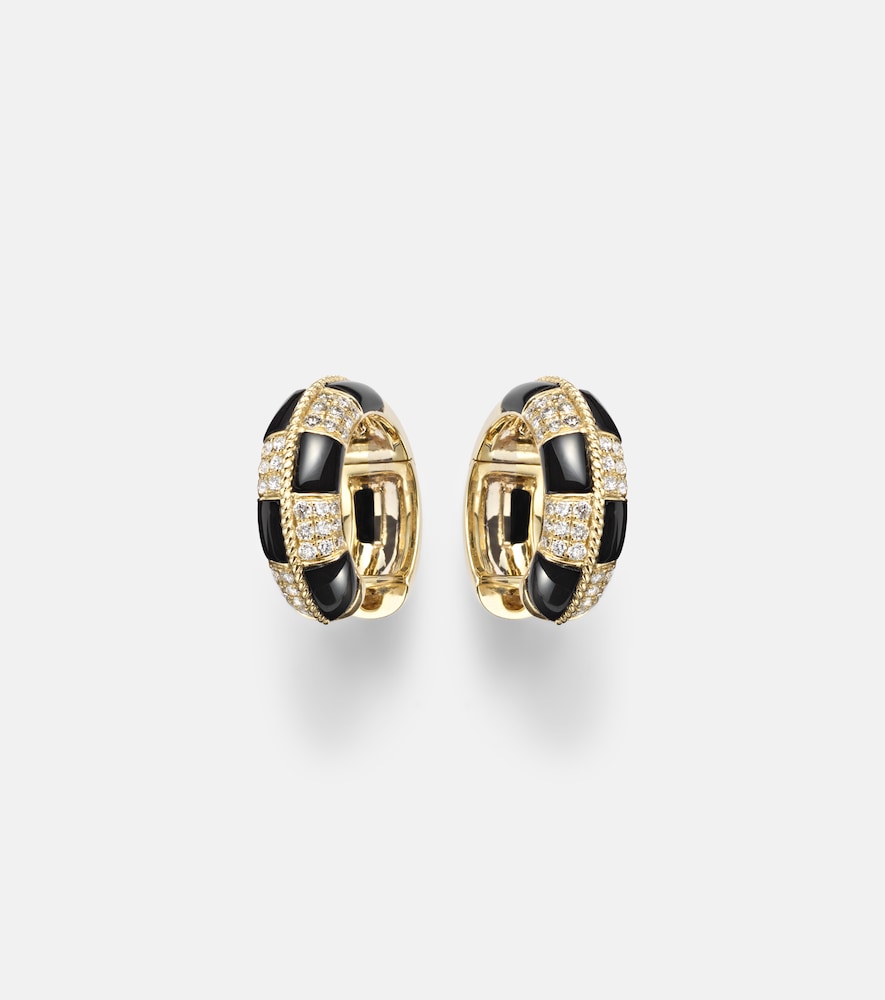 Yvonne Léon Orecchini Créoles Mini in oro 9kt con diamanti e onice
