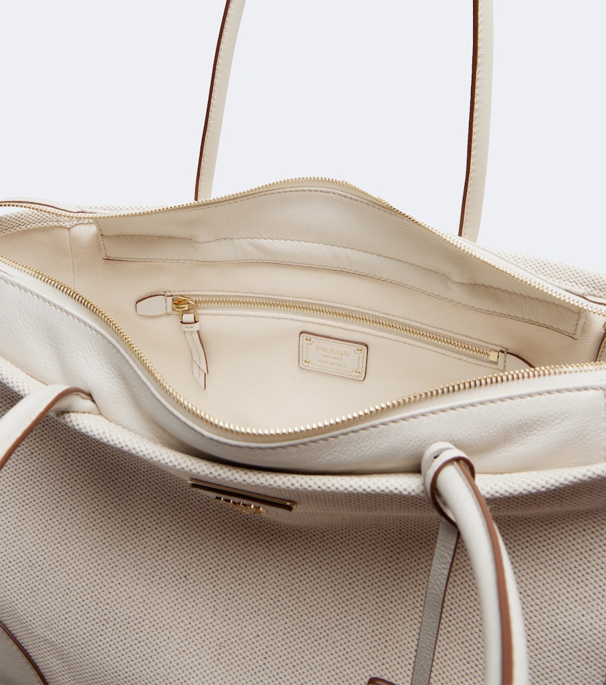 Large Leather-Trimmed Canvas Tote Bag