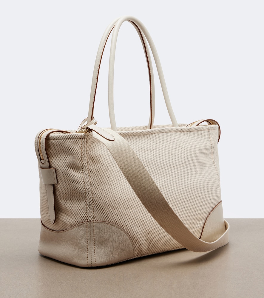 Large Leather-Trimmed Canvas Tote Bag