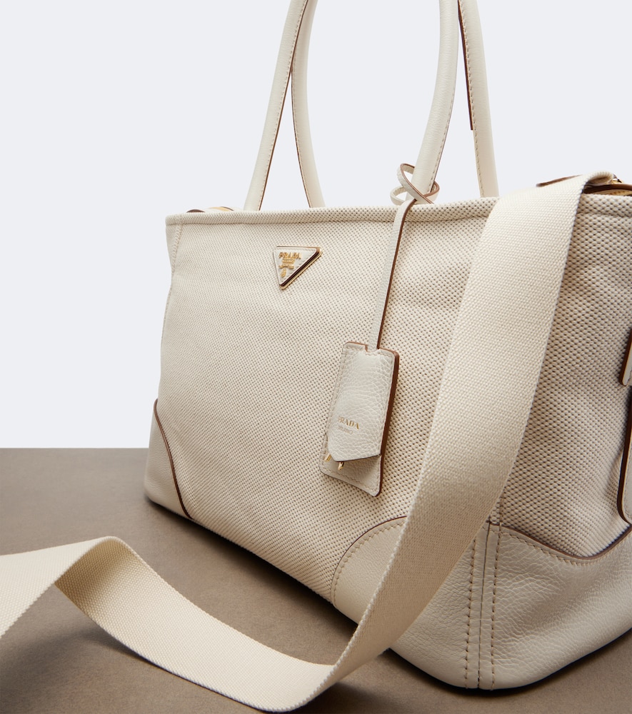 Large Leather-Trimmed Canvas Tote Bag