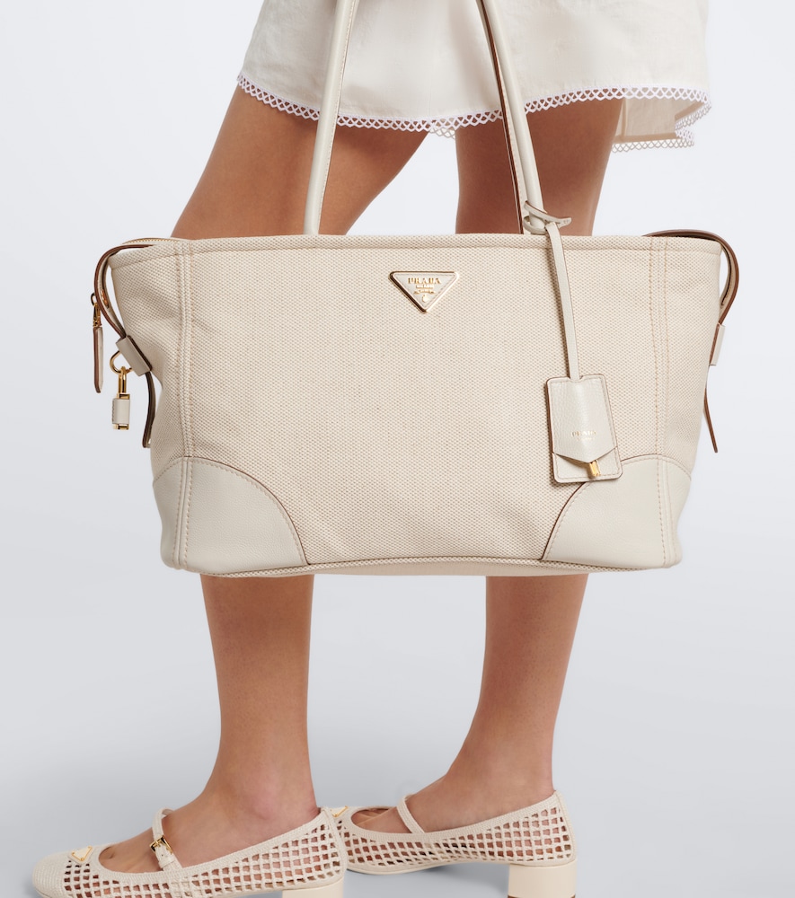 Large Leather-Trimmed Canvas Tote Bag