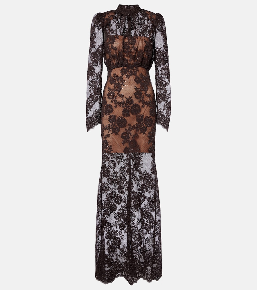 Abito lungo in pizzo con paillettes