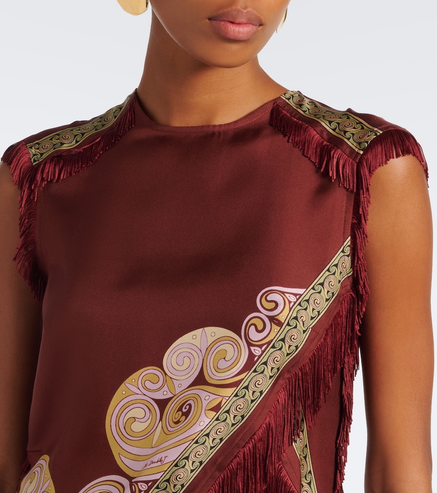 Fringed Printed Silk Twill Scarf Top
