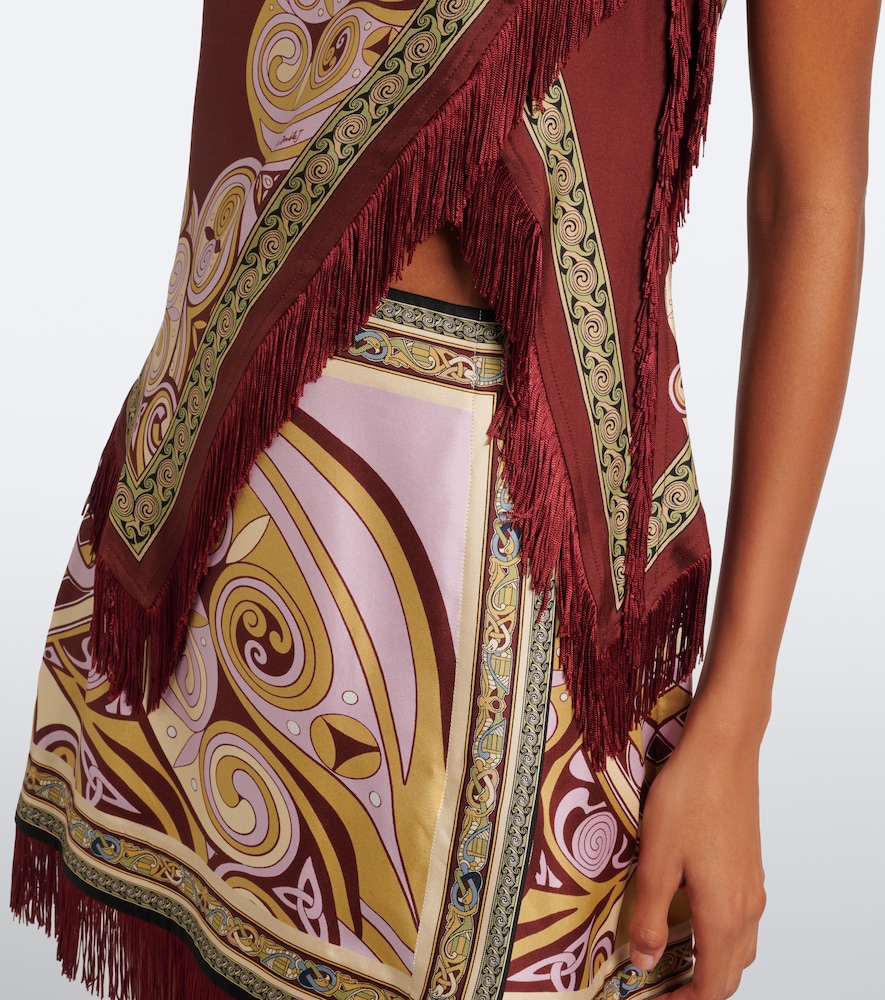 Fringed Printed Silk Twill Scarf Top