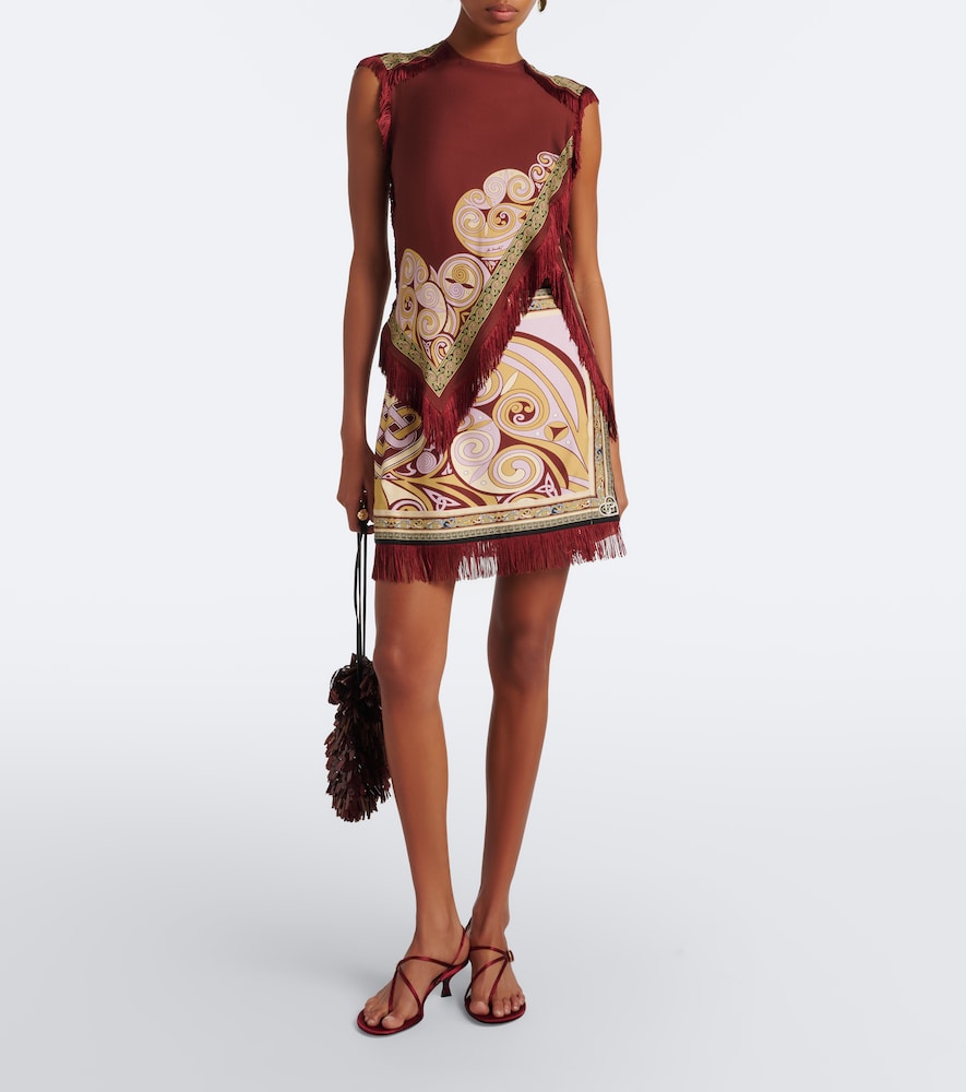 Fringed Printed Silk Twill Scarf Top