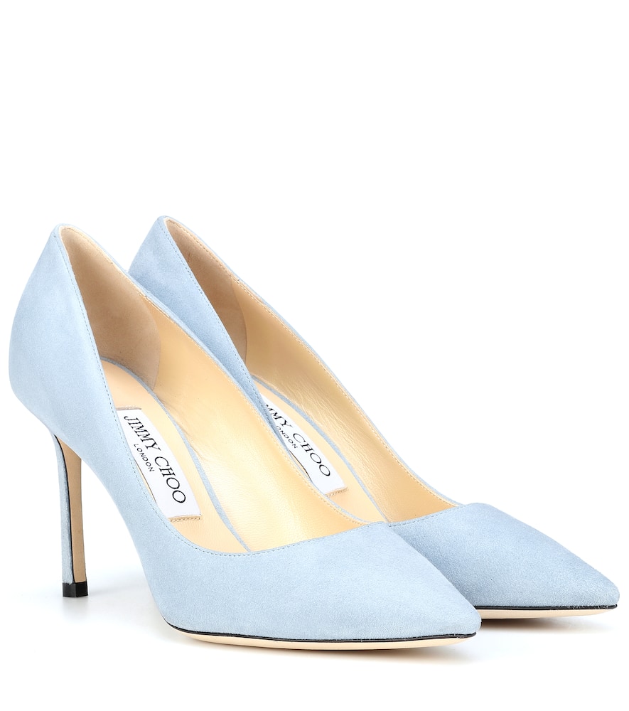 Jimmy Choo Romy 85 Light Blue Suede Pumps In Blue