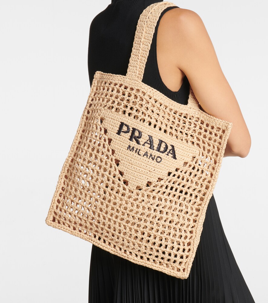 Prada Small raffia-effect crochet shopper