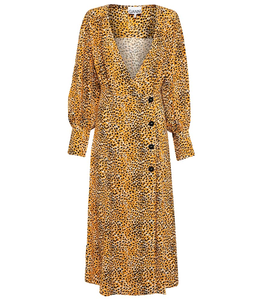 Ganni Leopard-print crêpe midi dress
