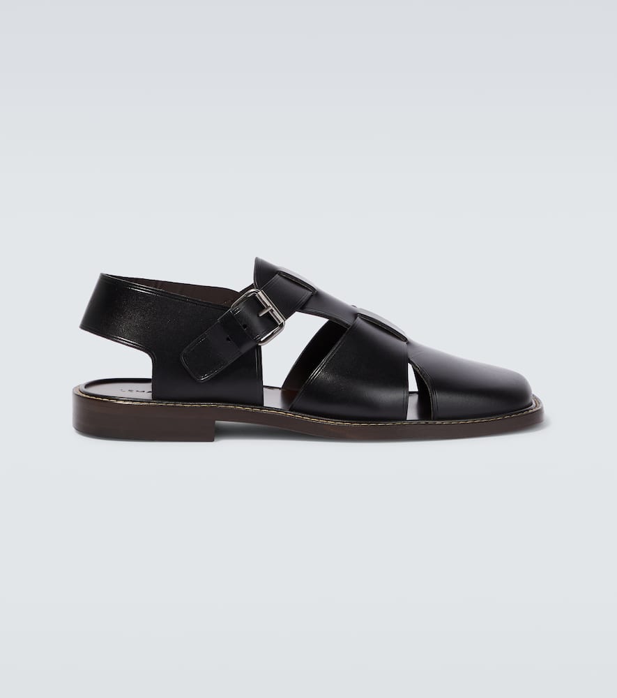 Shop Lemaire Fisherman Leather Sandals In Black