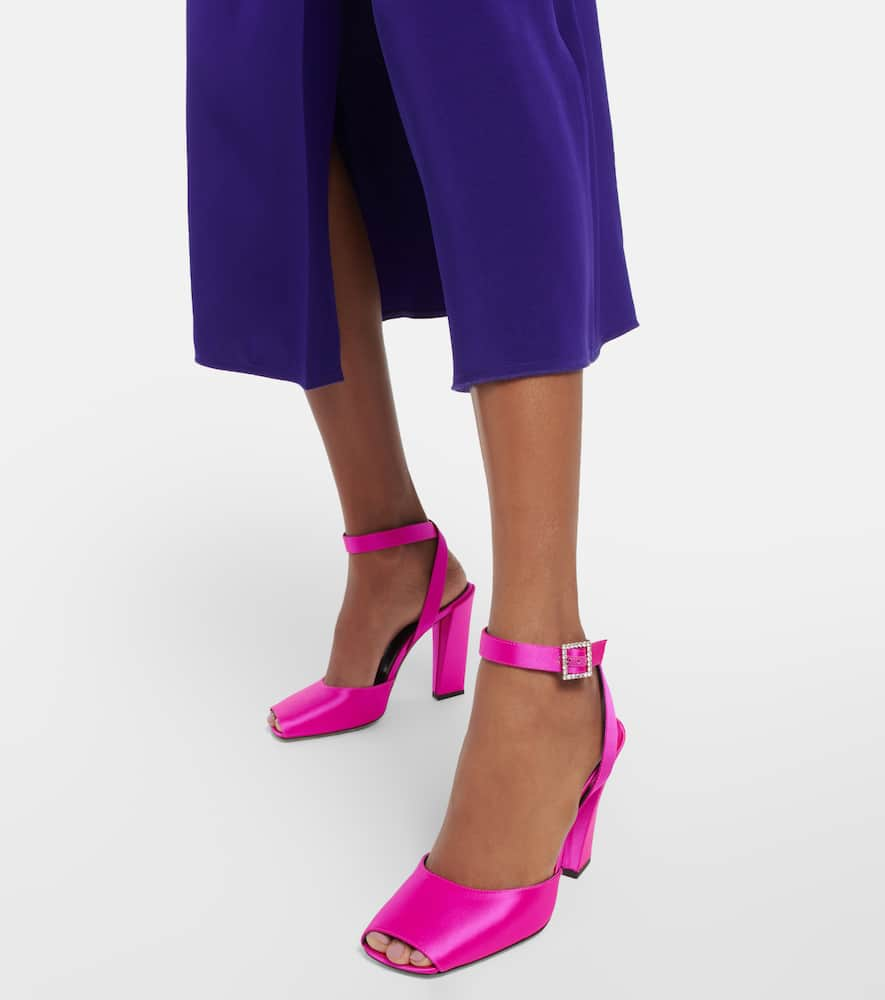 Shop Victoria Beckham Embellished Satin Sandals In Fuchsia