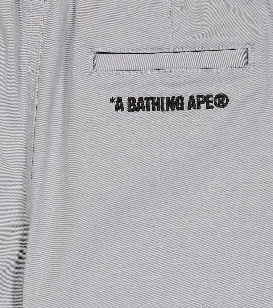 Shop Bape Tuck Embroidered Twill Pants In Gray