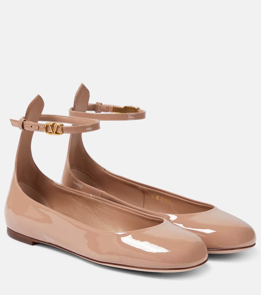 Valentino Pink Tan-go Patent Leather Ballerina Flats In Neutrals