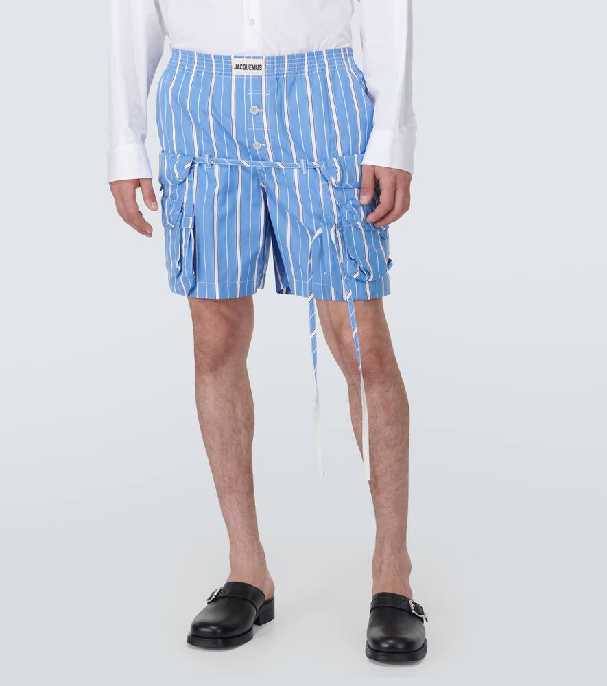 Shop Jacquemus Le Short Trivela Striped Cotton Shorts In Blue