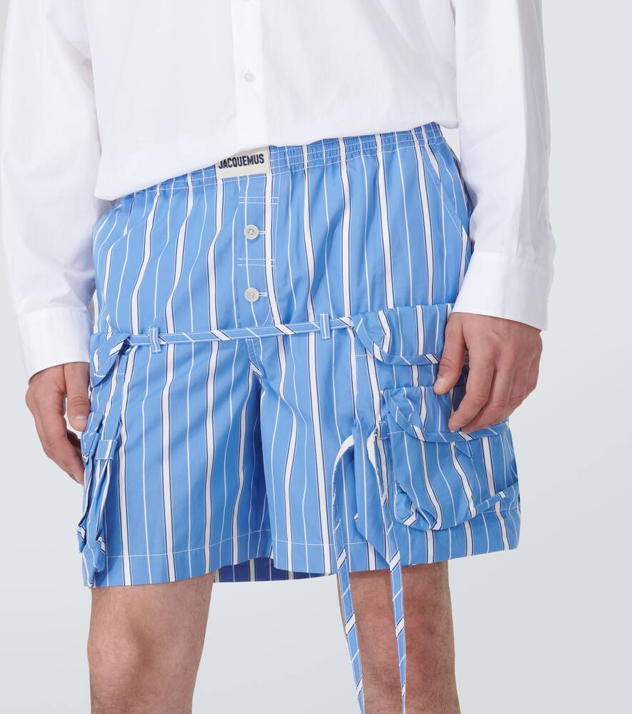 Shop Jacquemus Le Short Trivela Striped Cotton Shorts In Blue