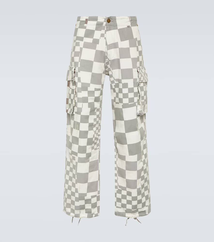 Erl Printed Cotton Cargo Pants In Gray