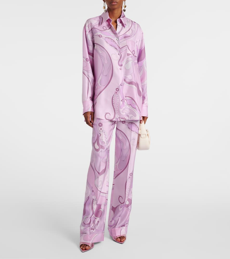 Pucci Orchidee Silk Twill Shirt In Pink