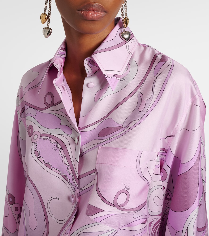 Pucci Orchidee Silk Twill Shirt In Pink