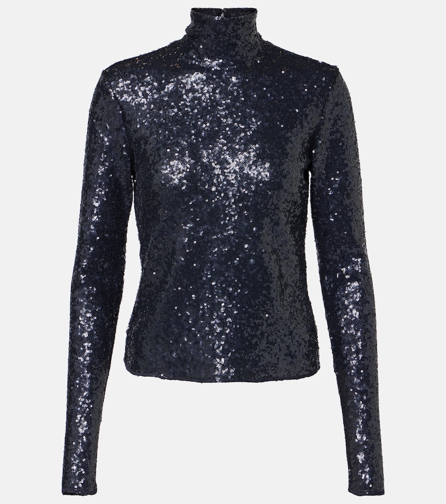 Polo Ralph Lauren Sequined Mesh Turtleneck In Blue