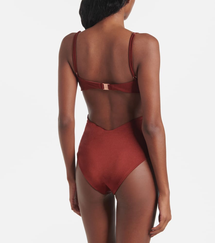 Johanna Ortiz Gathered Cutout Swimsuit In Burgundy