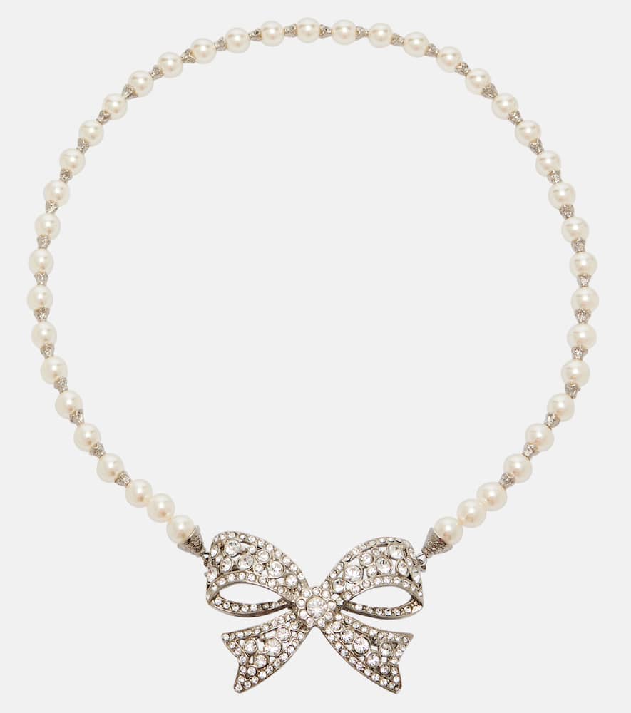 Alessandra Rich Embellished Faux Pearl Necklace In Silver
