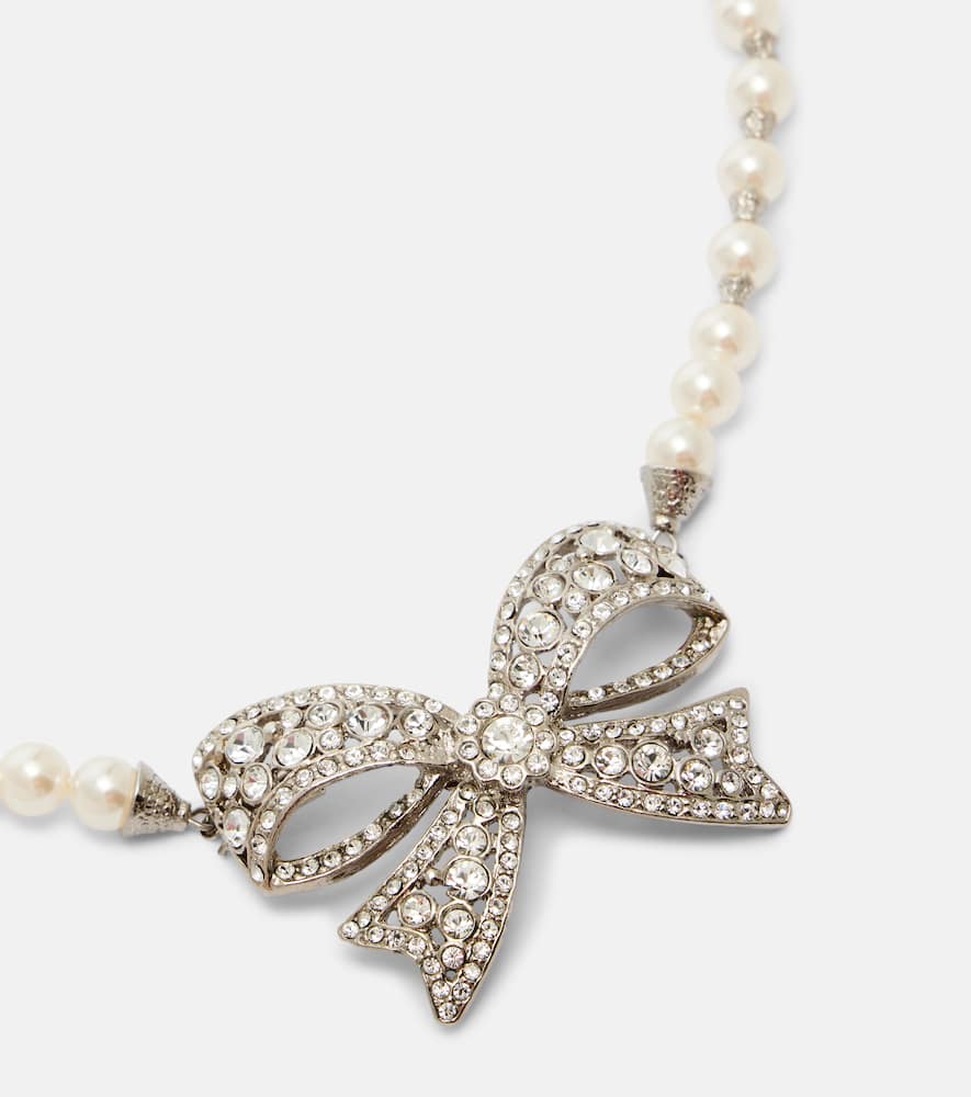Alessandra Rich Embellished Faux Pearl Necklace In Silver