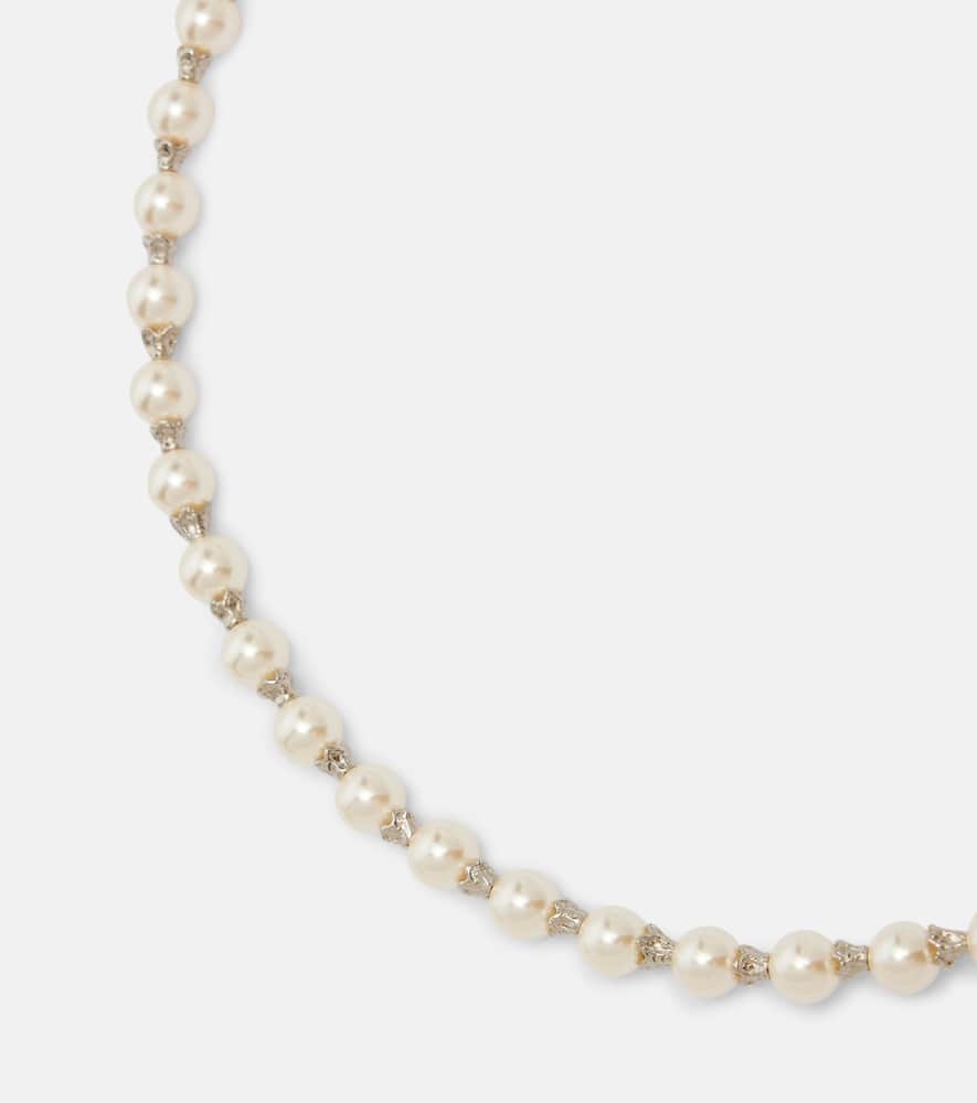 Alessandra Rich Embellished Faux Pearl Necklace In Silver