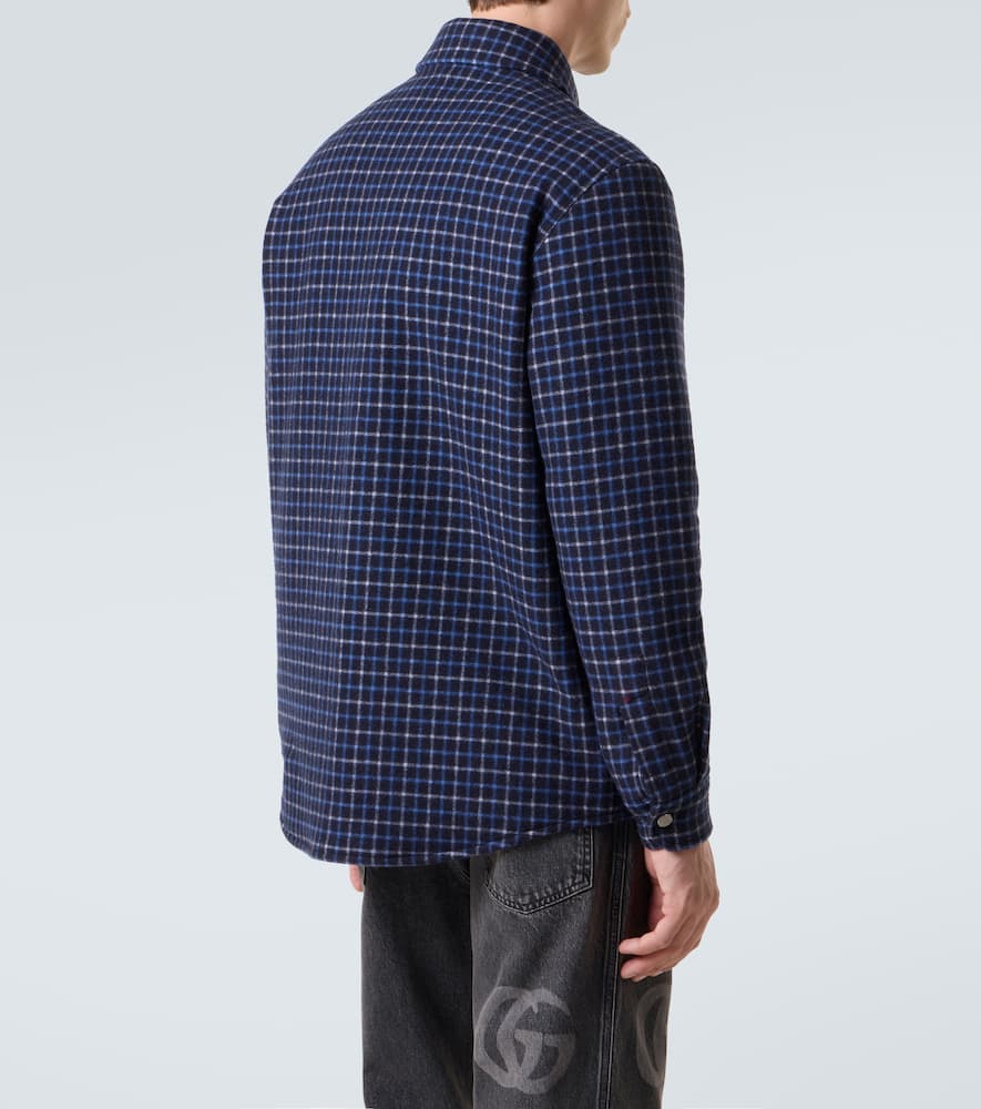 Gucci Double G Checked Wool-blend Overshirt In Blue