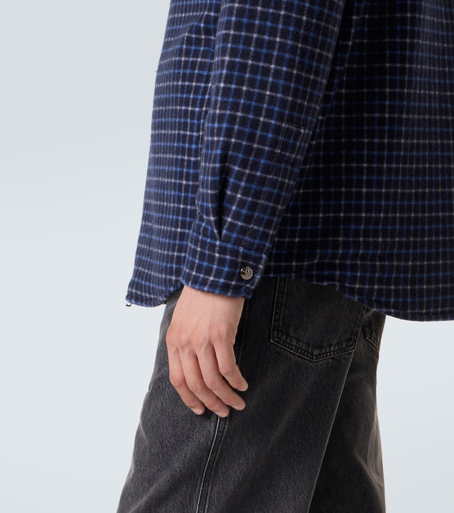 Gucci Double G Checked Wool-blend Overshirt In Blue