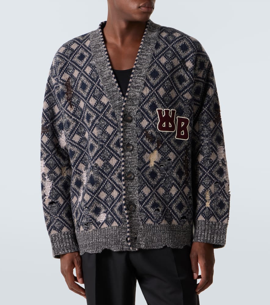 Wales Bonner Diamond Pattern Cardigan Patch Detail In Gray