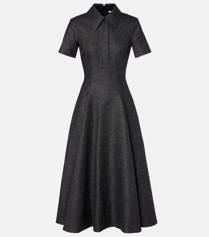 Emilia Wickstead Jody Houndstooth Wool-blend Midi Dress In Black