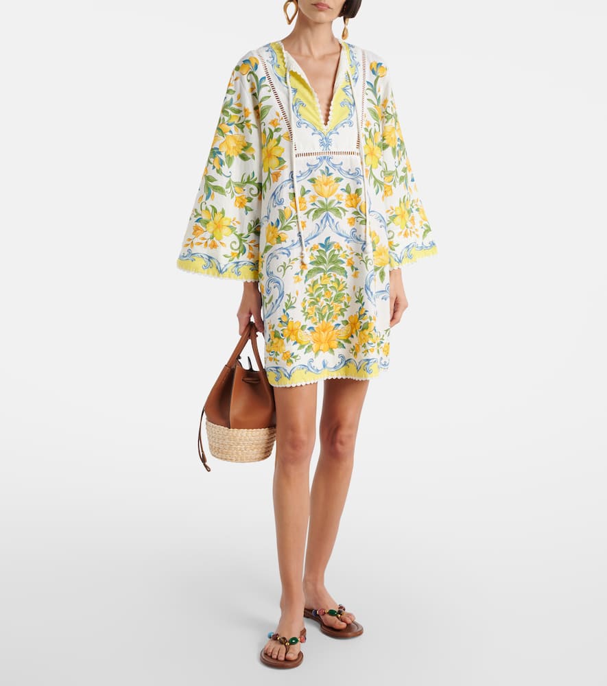 Farm Rio Sicily Floral Linen Blend Cover-up Minidress