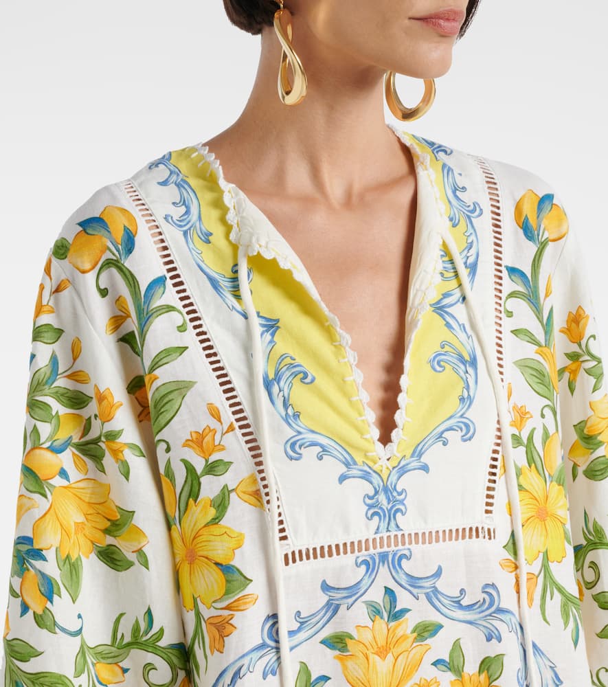 Farm Rio Sicily Floral Linen Blend Cover-up Minidress