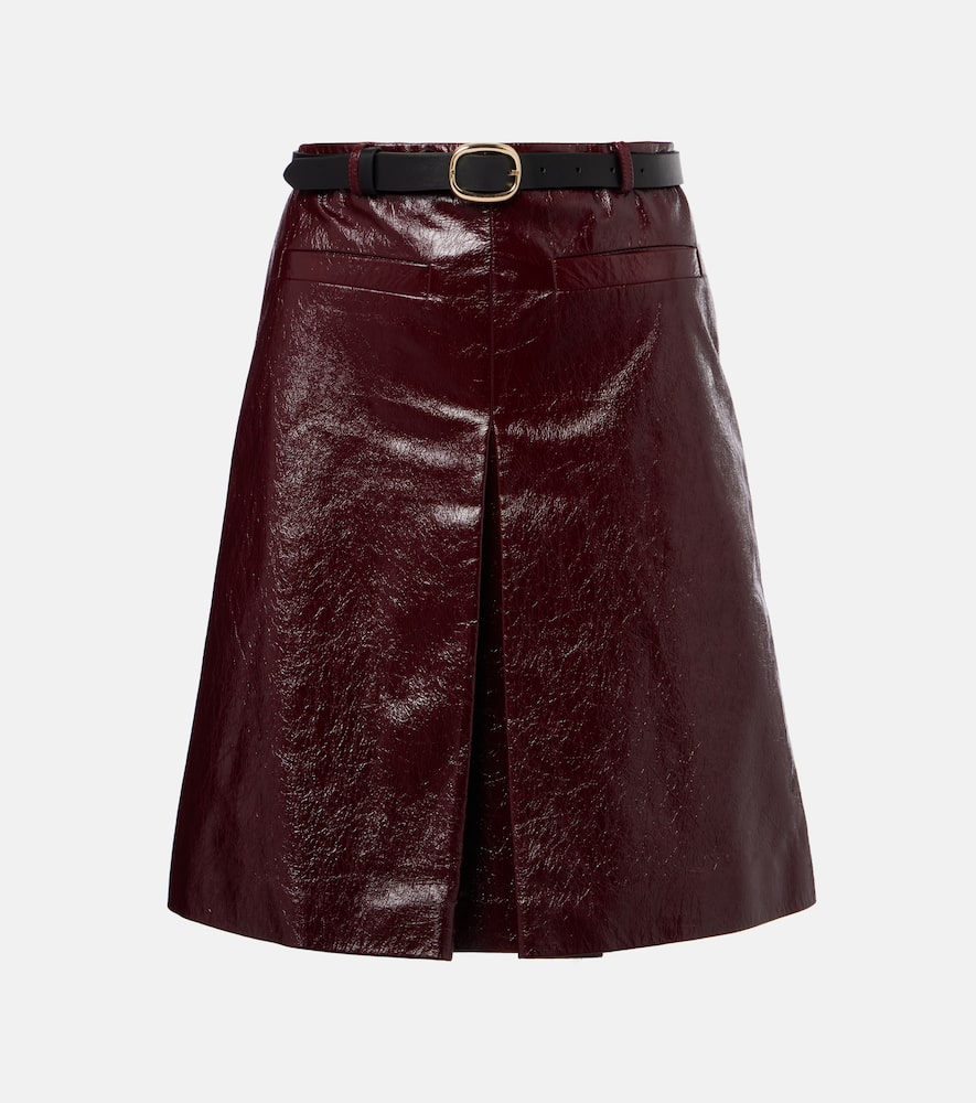 Belted patent leather miniskirt