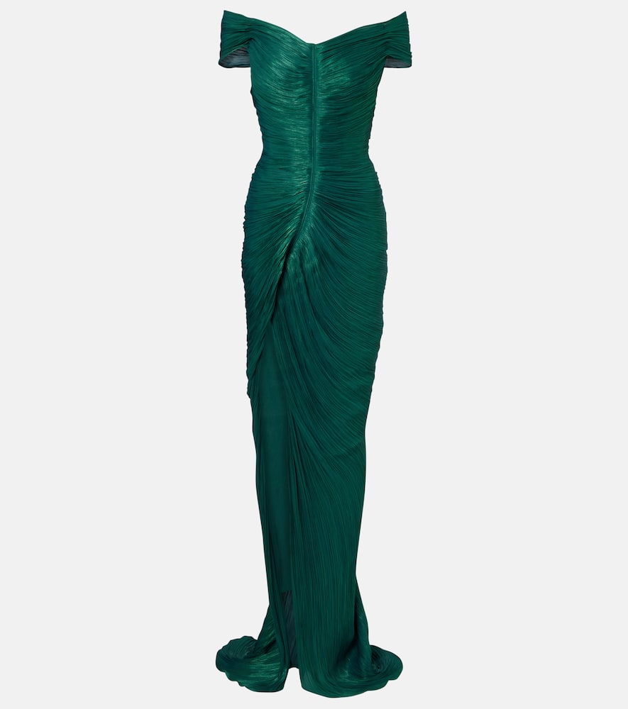 Marmar Halim Ruched Off-shoulder Bustier Gown In Green