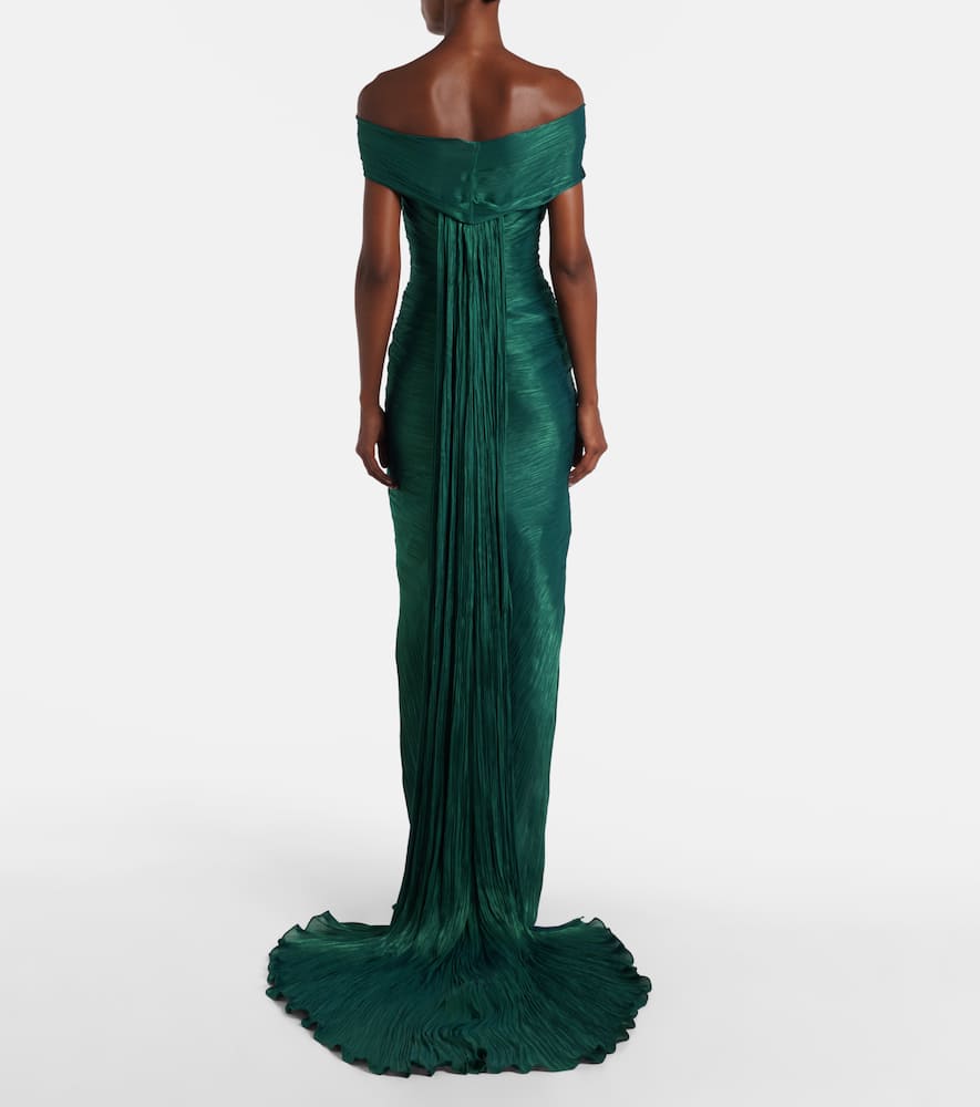 Marmar Halim Ruched Off-shoulder Bustier Gown In Green