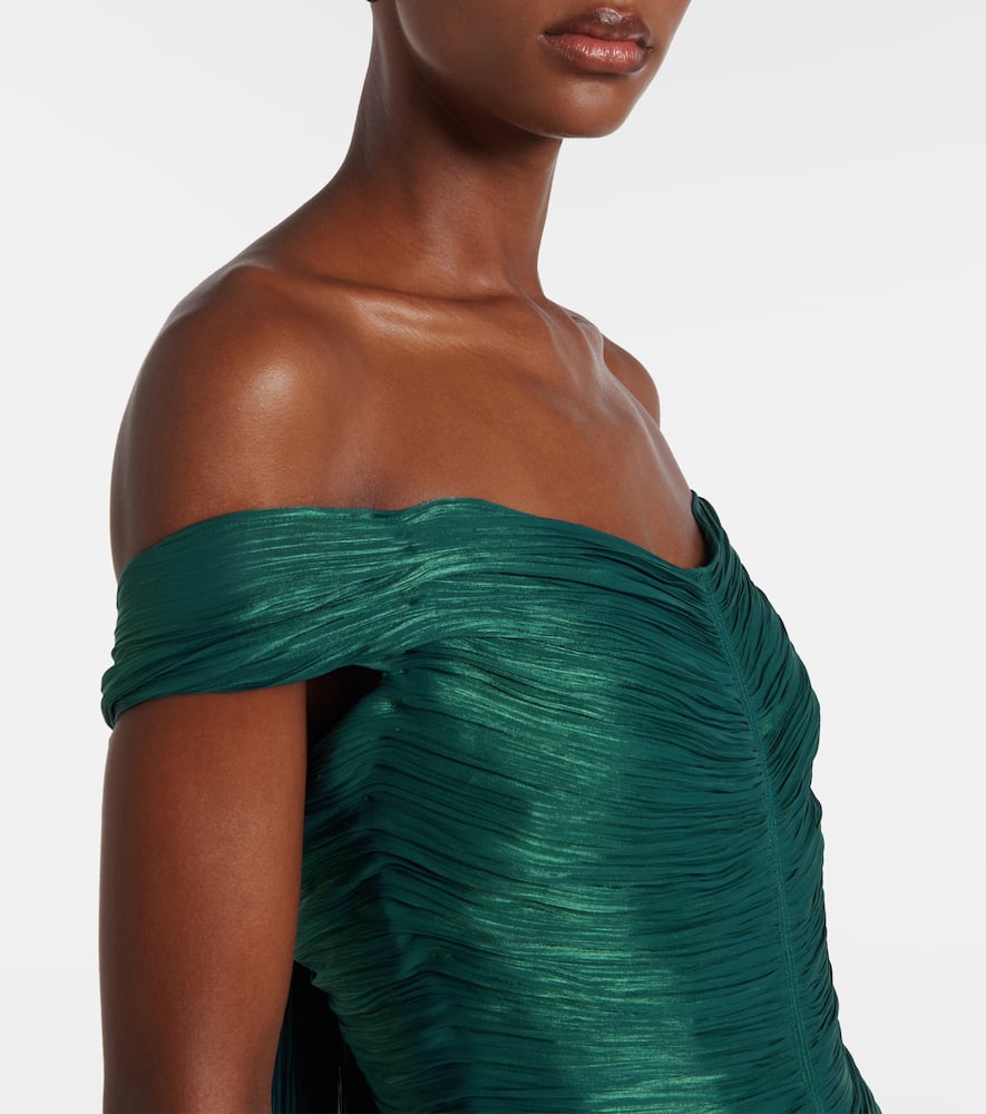 Marmar Halim Ruched Off-shoulder Bustier Gown In Green