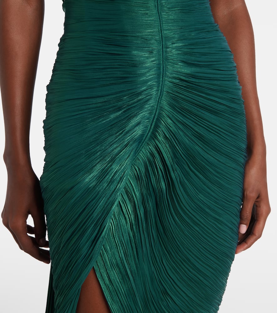 Marmar Halim Ruched Off-shoulder Bustier Gown In Green
