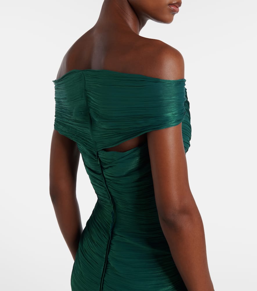 Marmar Halim Ruched Off-shoulder Bustier Gown In Green