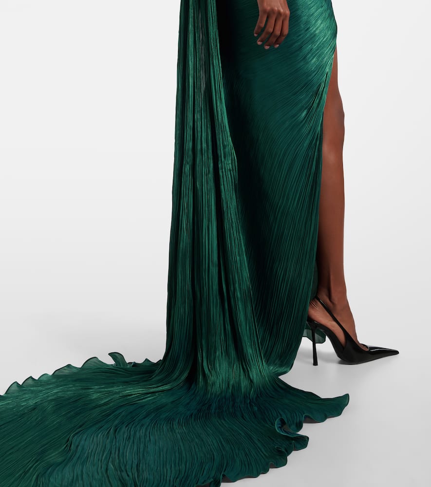 Marmar Halim Ruched Off-shoulder Bustier Gown In Green
