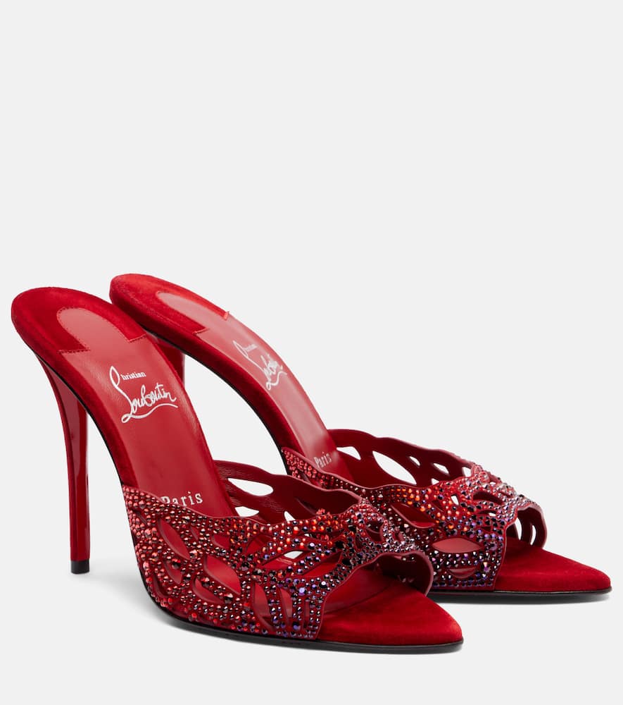 Christian Louboutin Lasera Strass Heeled Mules 100 In Red