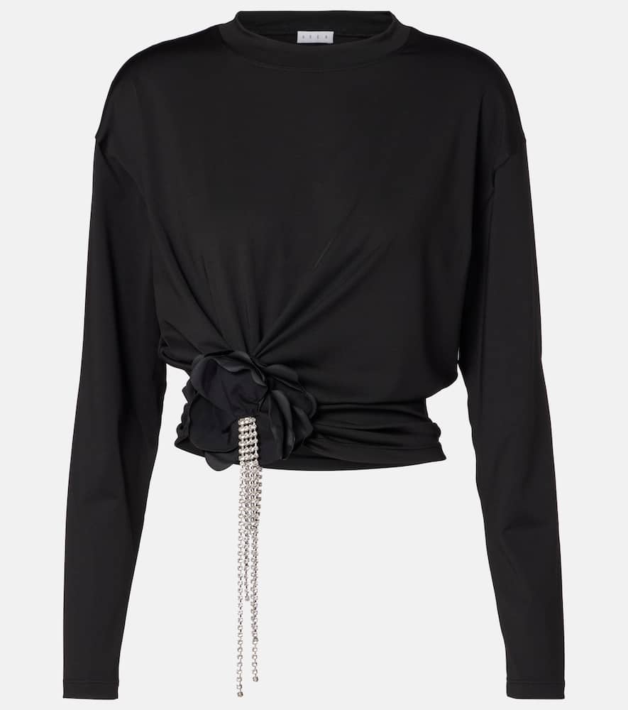 Area Draped Embellished Jersey T-shirt In Black
