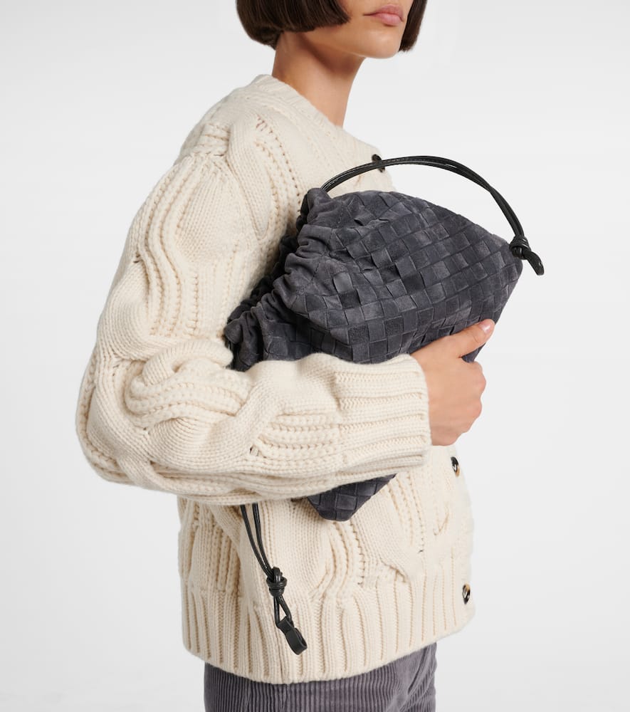 Bottega Veneta Dustbag Small Intrecciato Suede Pouch In Gray