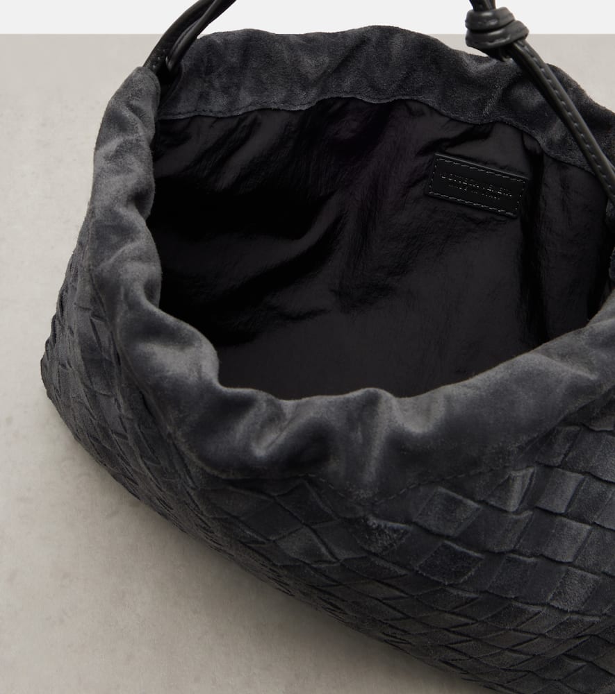 Bottega Veneta Dustbag Small Intrecciato Suede Pouch In Gray