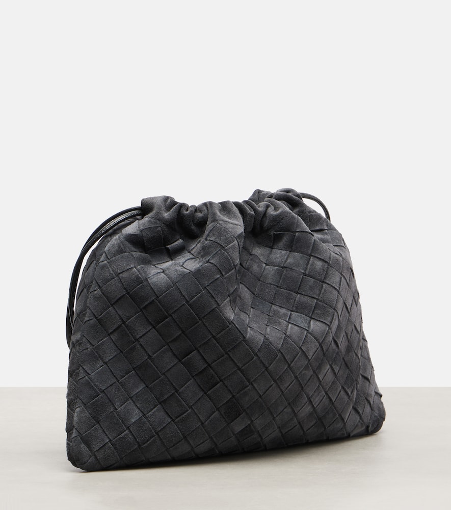 Bottega Veneta Dustbag Small Intrecciato Suede Pouch In Gray