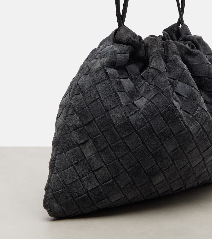 Bottega Veneta Dustbag Small Intrecciato Suede Pouch In Gray